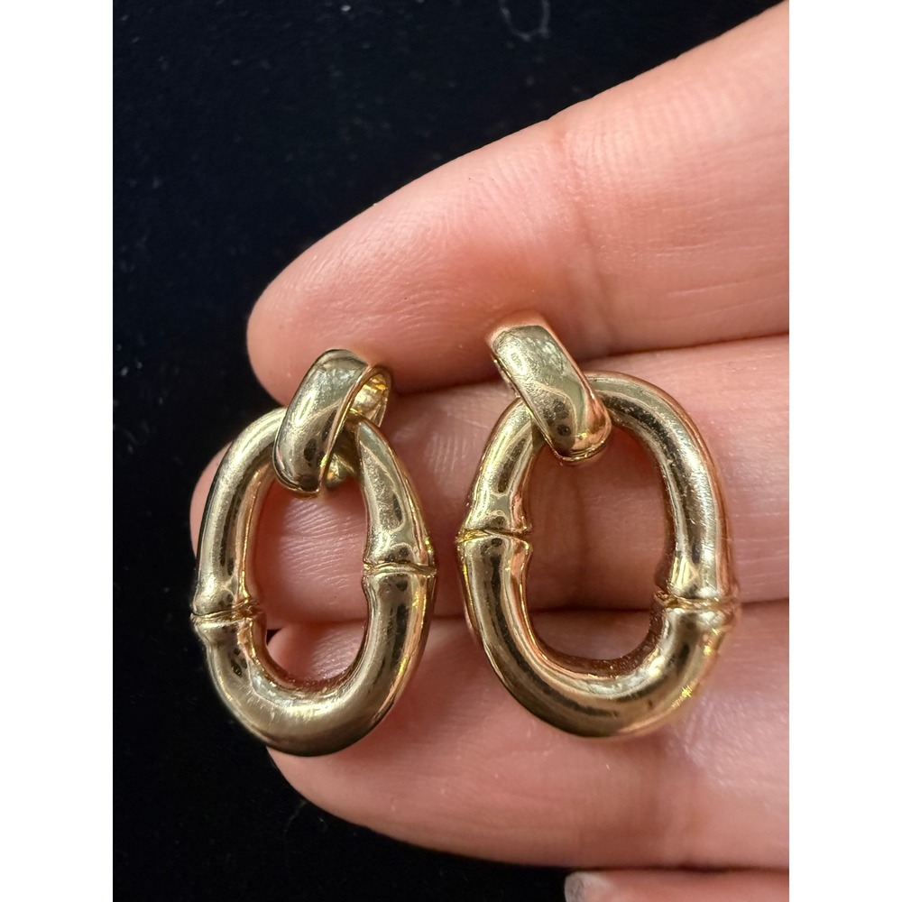 Monet Vintage Gold Tone Bamboo Style Door Knocker Oval Hoop Post Back‎ Earrings